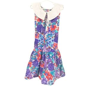 BRITLAND GIRLS Kids Vintage Purple Blue Pink Collared Sleeveless Dress Size 10